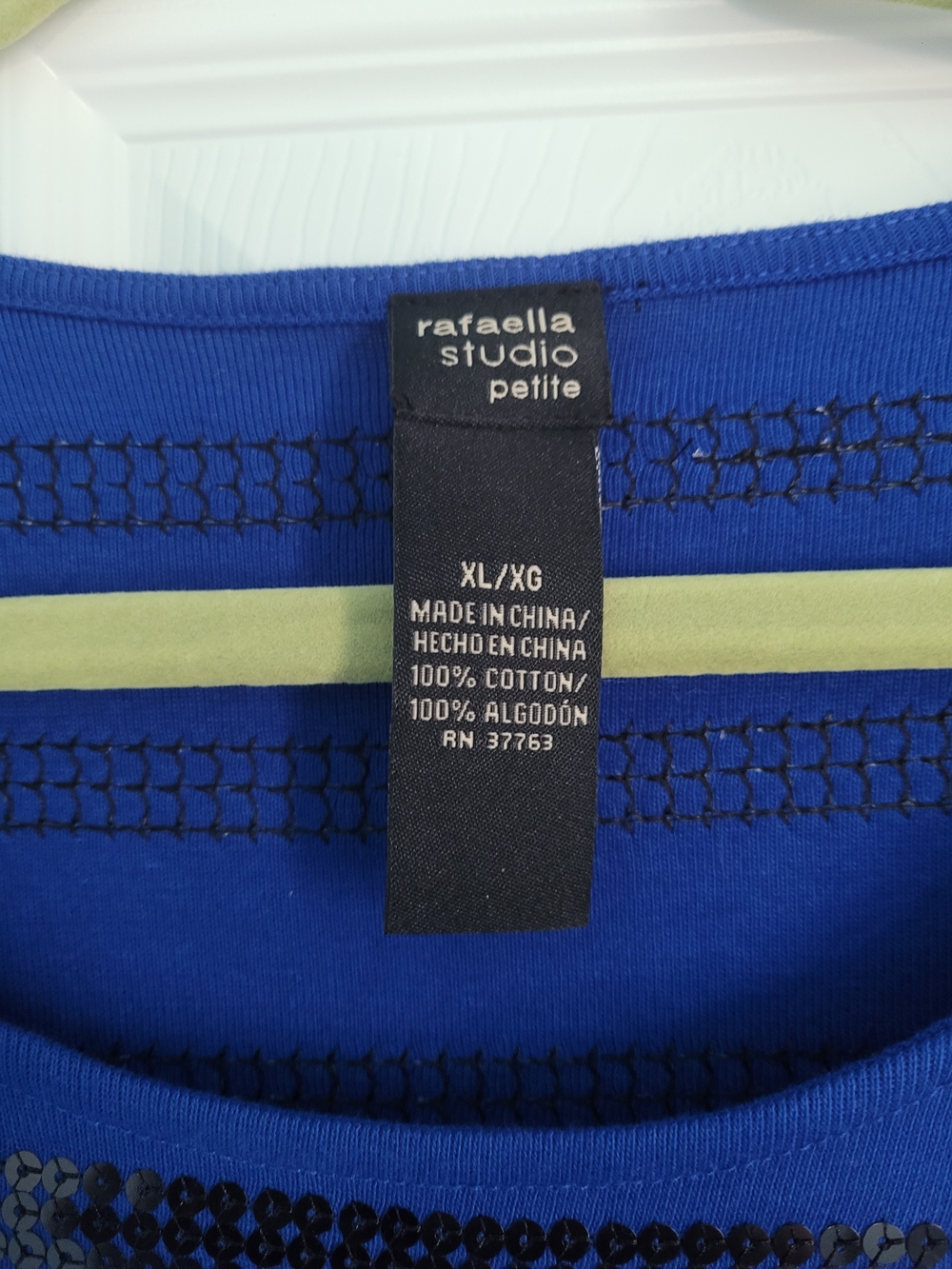 Rafaella Blue and Black Sequin Stripe Scoop-Neck Top - Picture 2 of 3